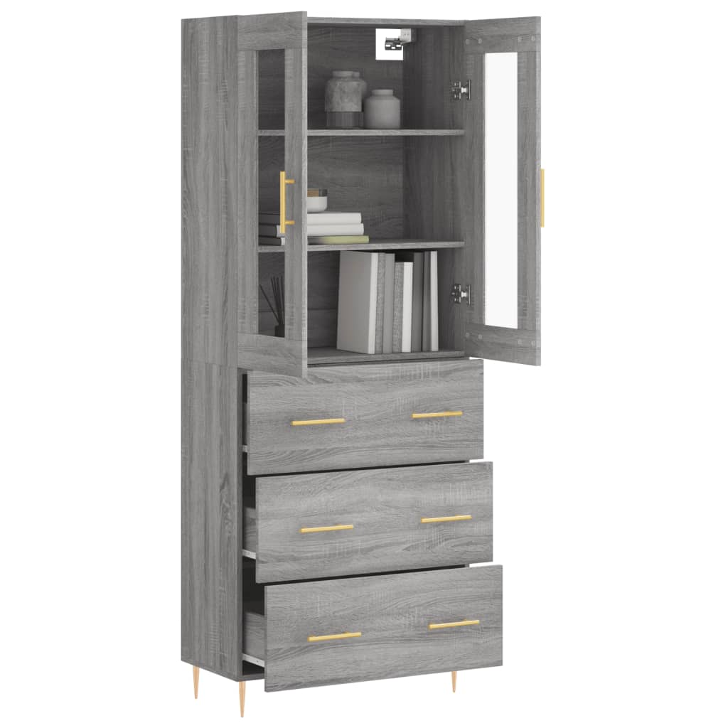 Highboard grå sonoma 69,5x34x180 cm konstruert tre