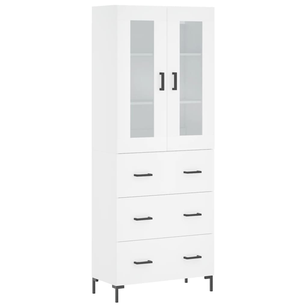 Highboard hvit 69,5x34x180 cm konstruert tre