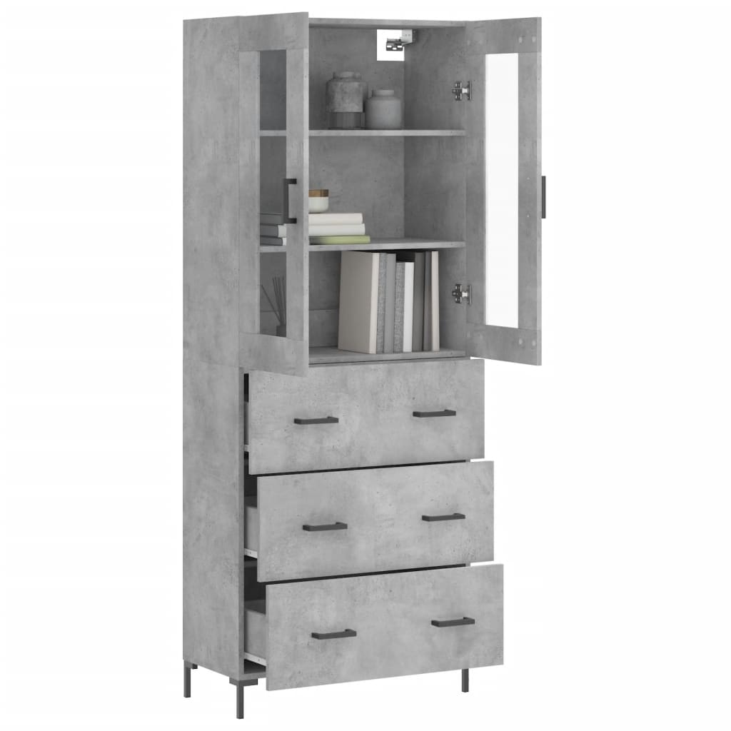 Highboard betonggrå 69,5x34x180 cm konstruert tre