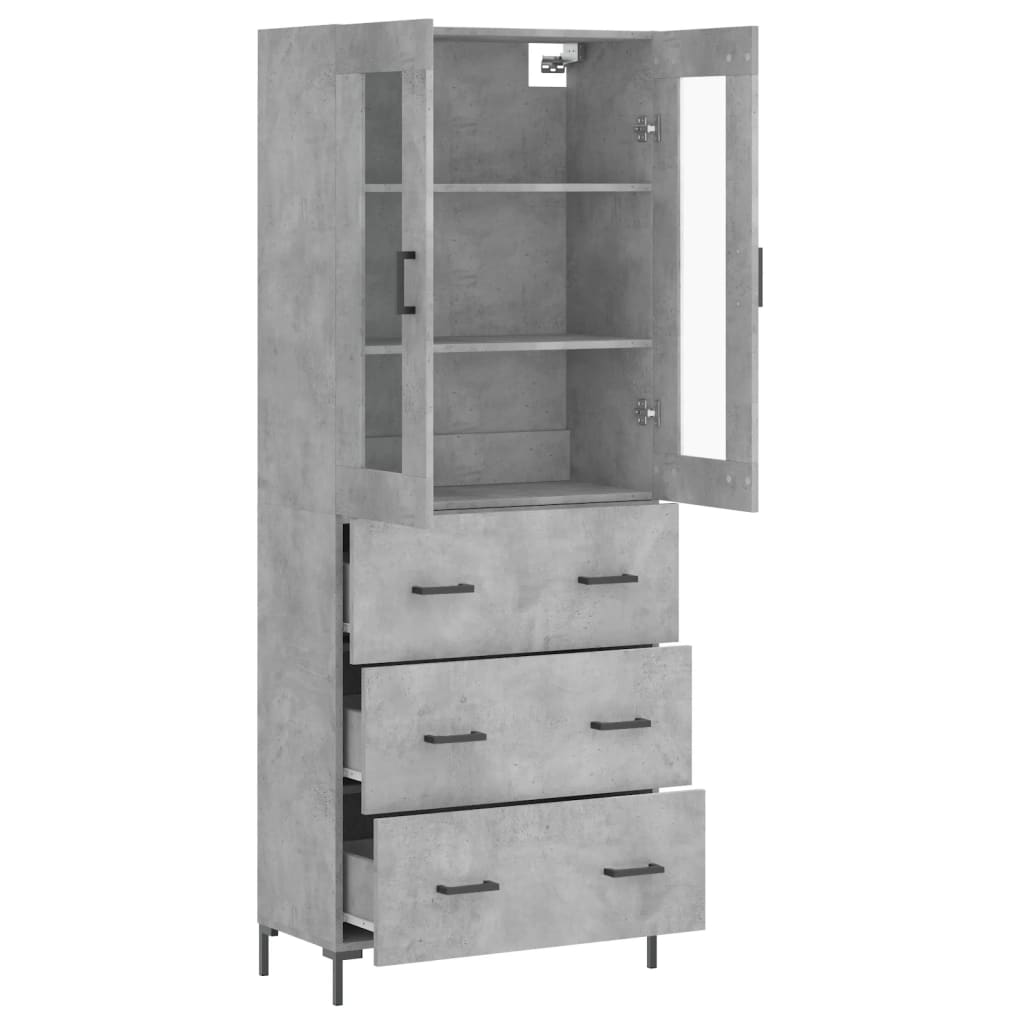 Highboard betonggrå 69,5x34x180 cm konstruert tre