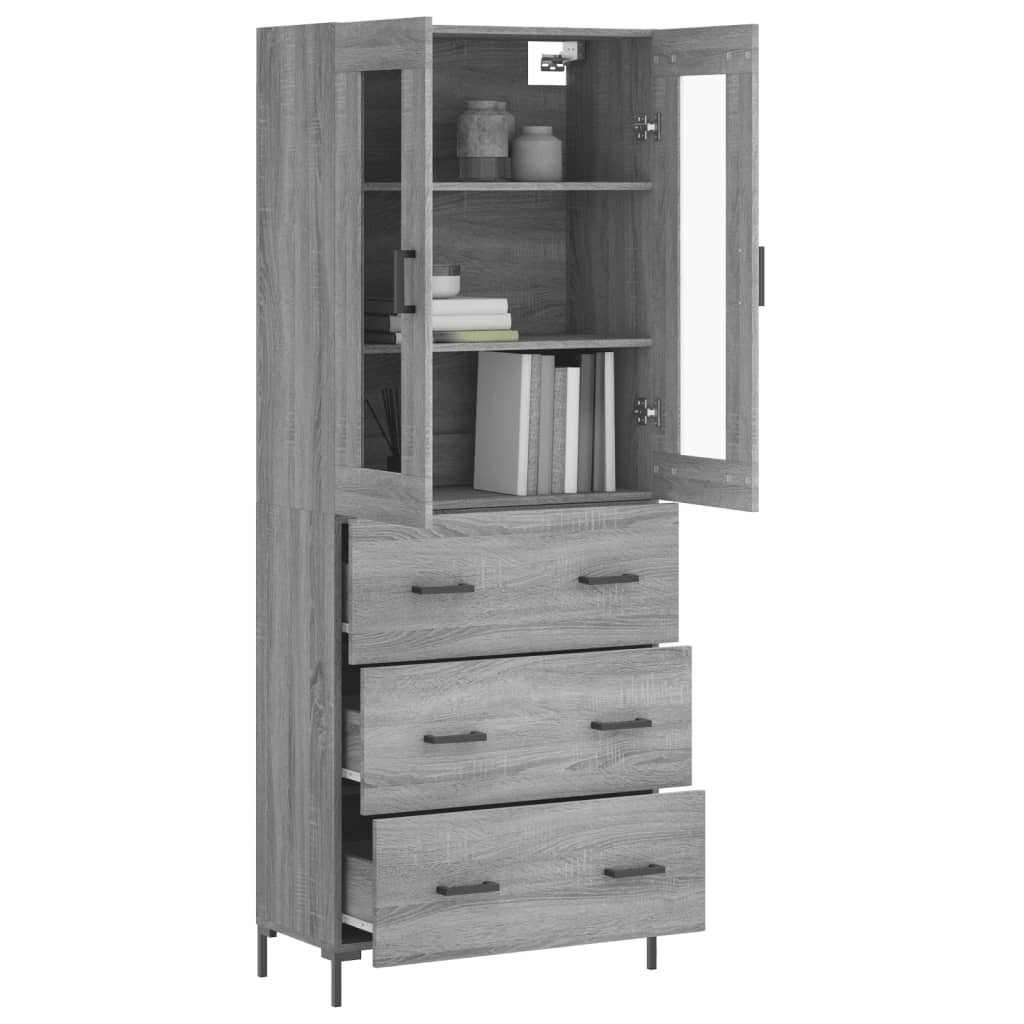 Highboard grå sonoma 69,5x34x180 cm konstruert tre