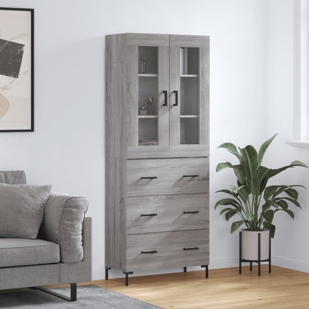 Highboard grå sonoma 69,5x34x180 cm konstruert tre