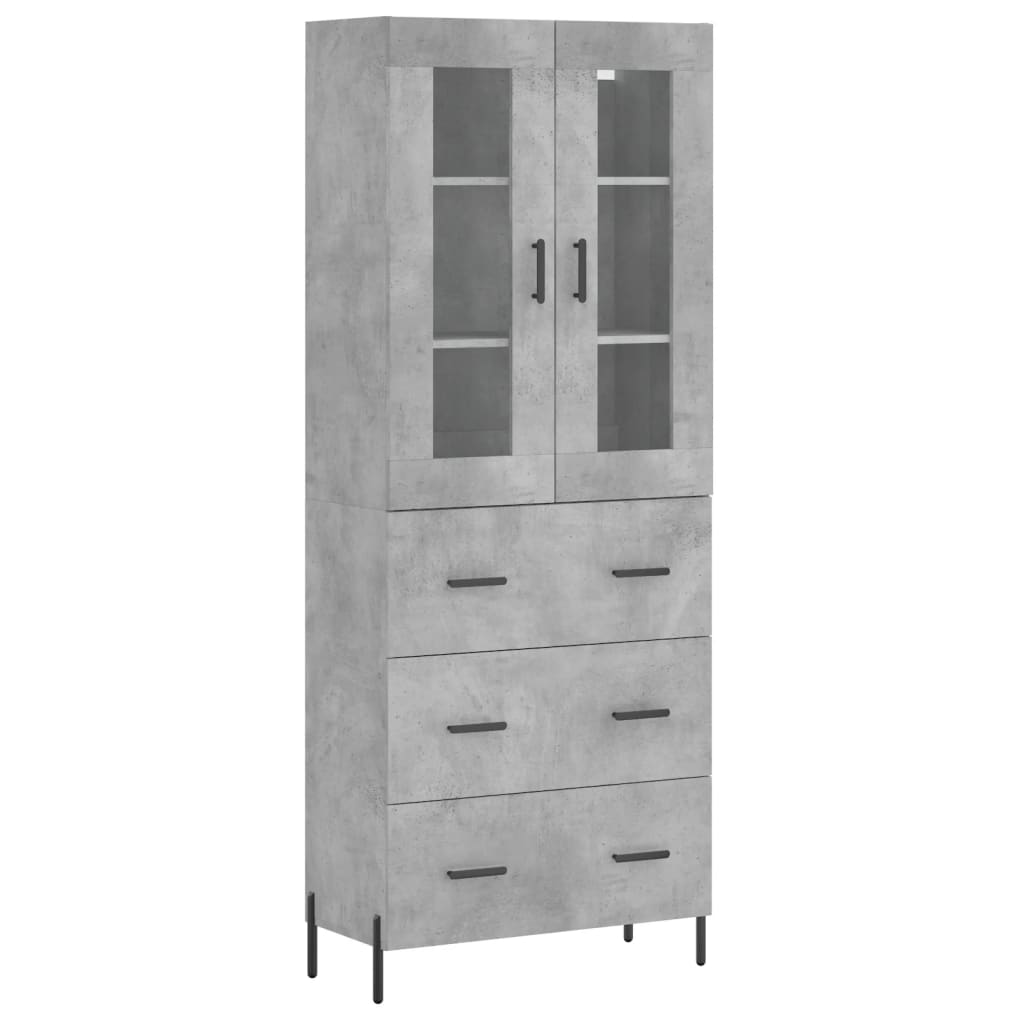 Highboard betonggrå 69,5x34x180 cm konstruert tre