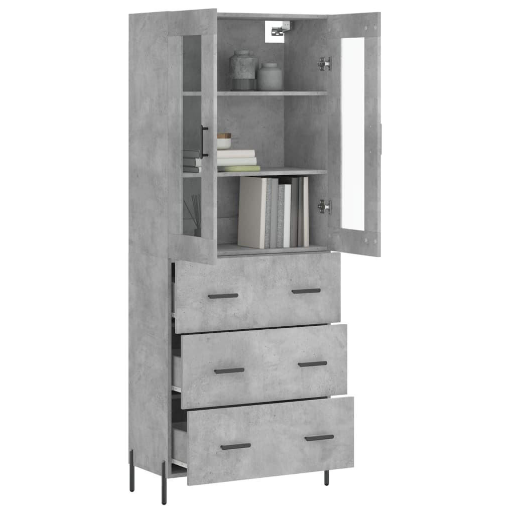 Highboard betonggrå 69,5x34x180 cm konstruert tre
