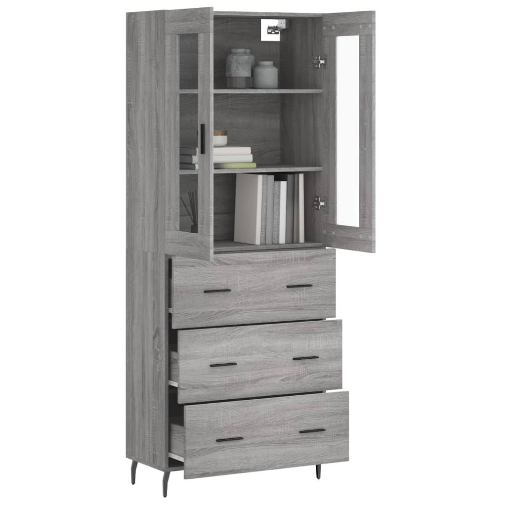 Highboard grå sonoma 69,5x34x180 cm konstruert tre