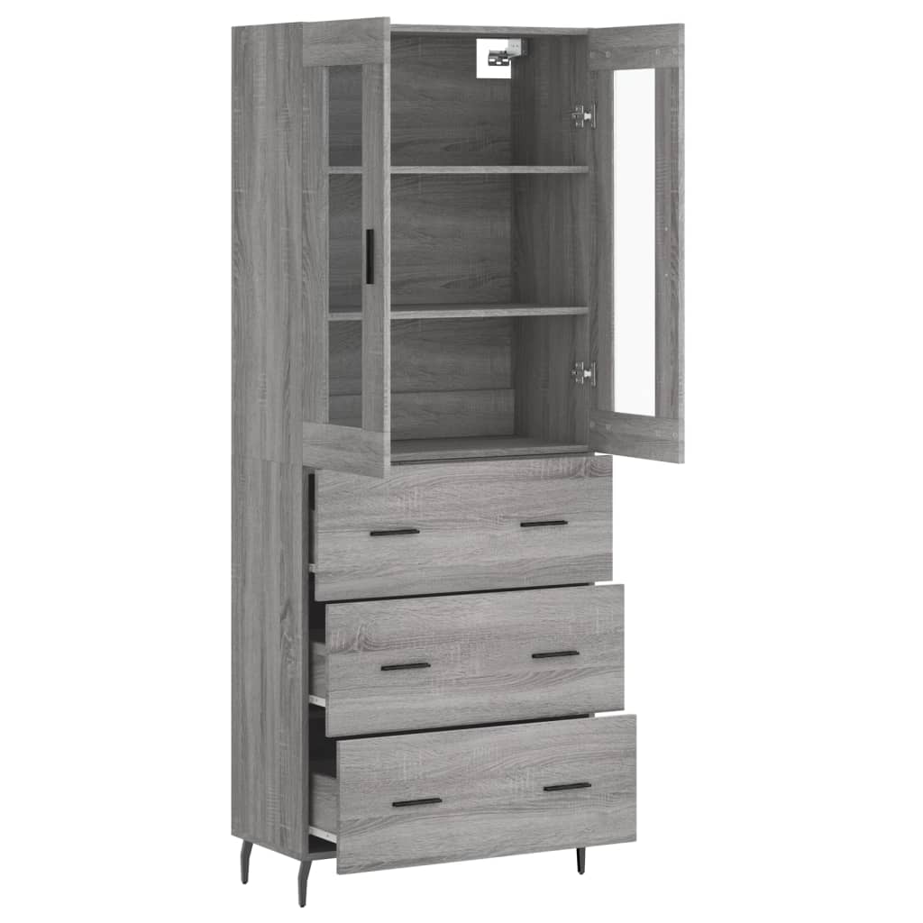 Highboard grå sonoma 69,5x34x180 cm konstruert tre