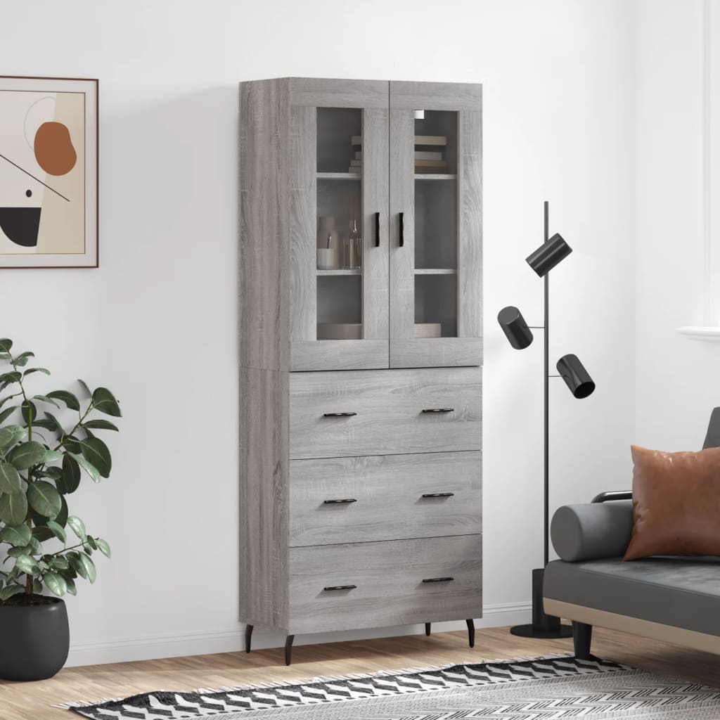 Highboard grå sonoma 69,5x34x180 cm konstruert tre