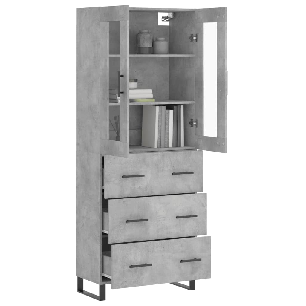 Highboard betonggrå 69,5x34x180 cm konstruert tre