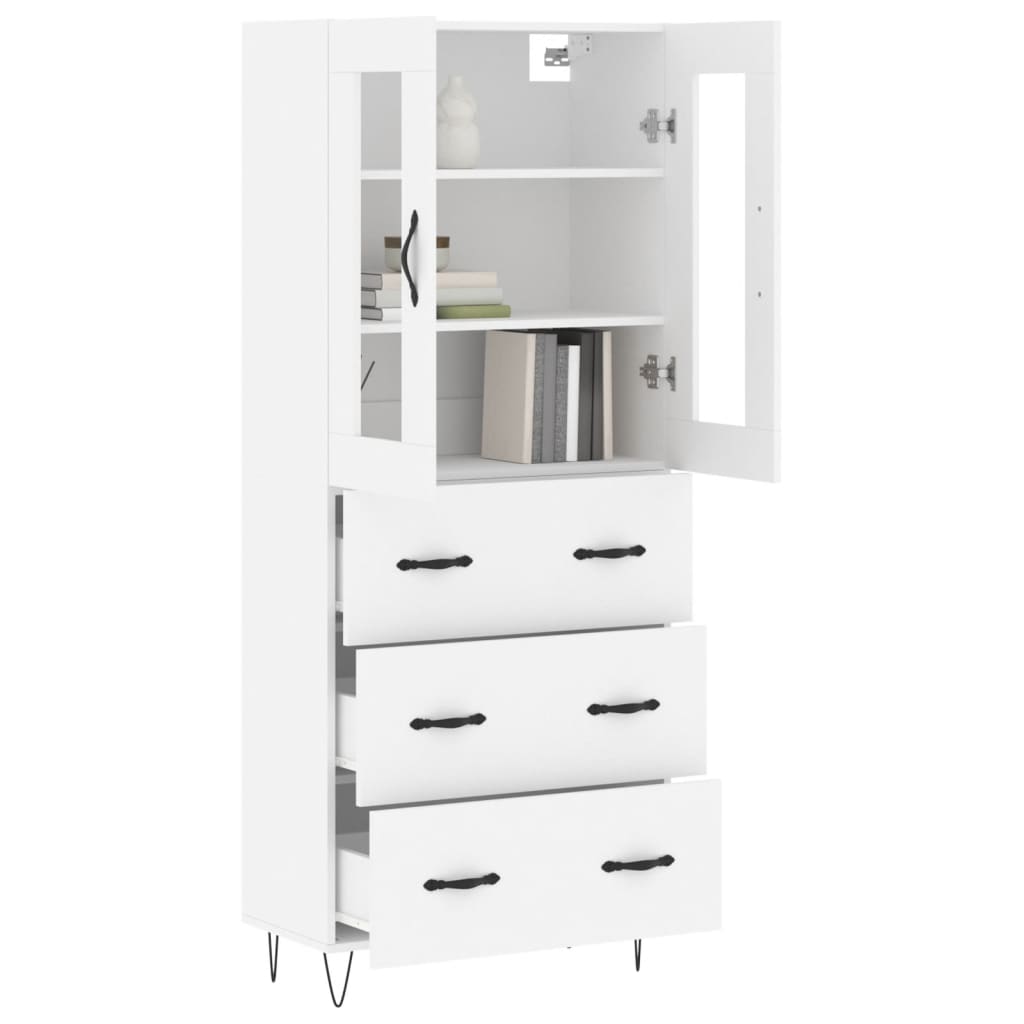 Highboard hvit 69,5x34x180 cm konstruert tre