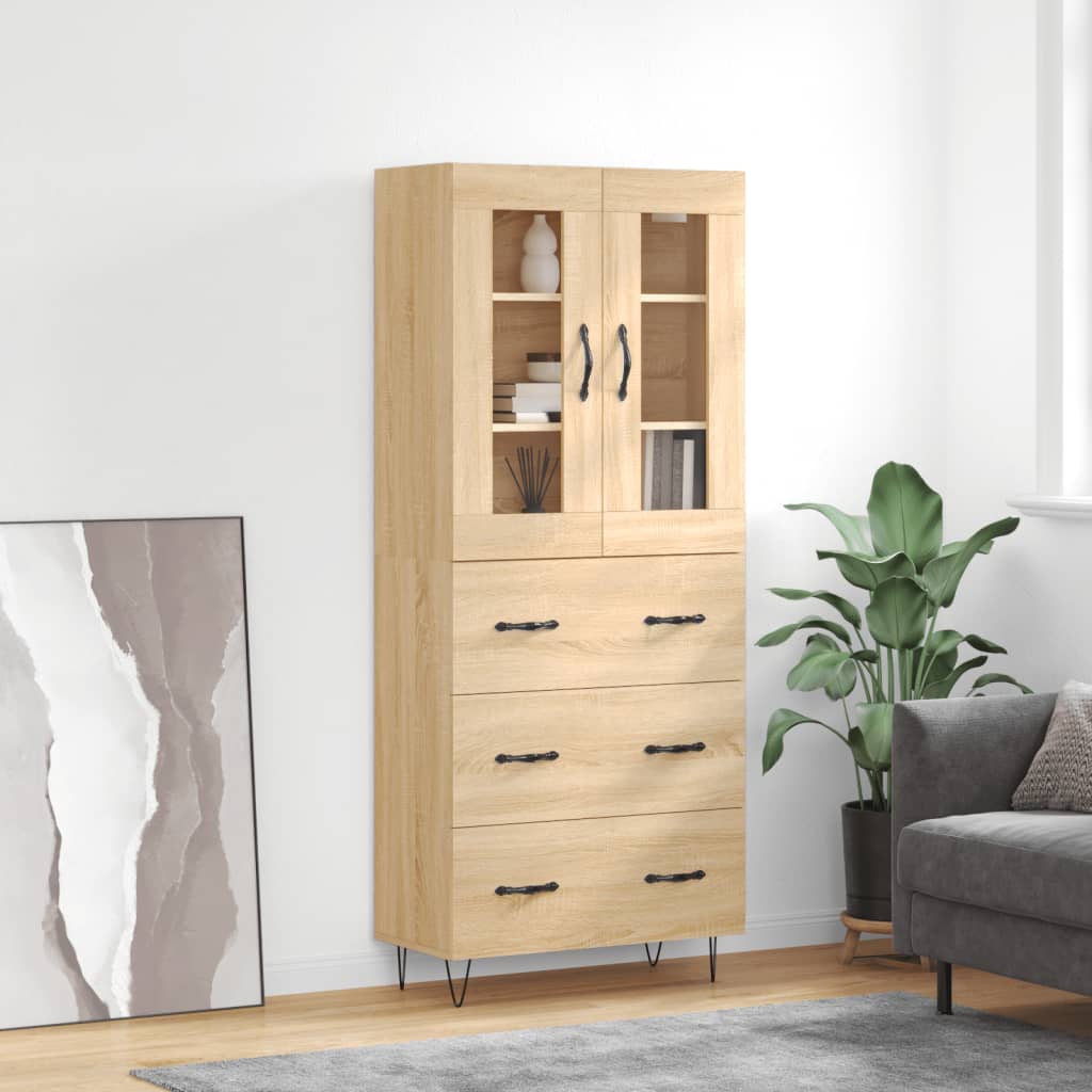 Highboard sonoma eik 69,5x34x180 cm konstruert tre vidaXL
