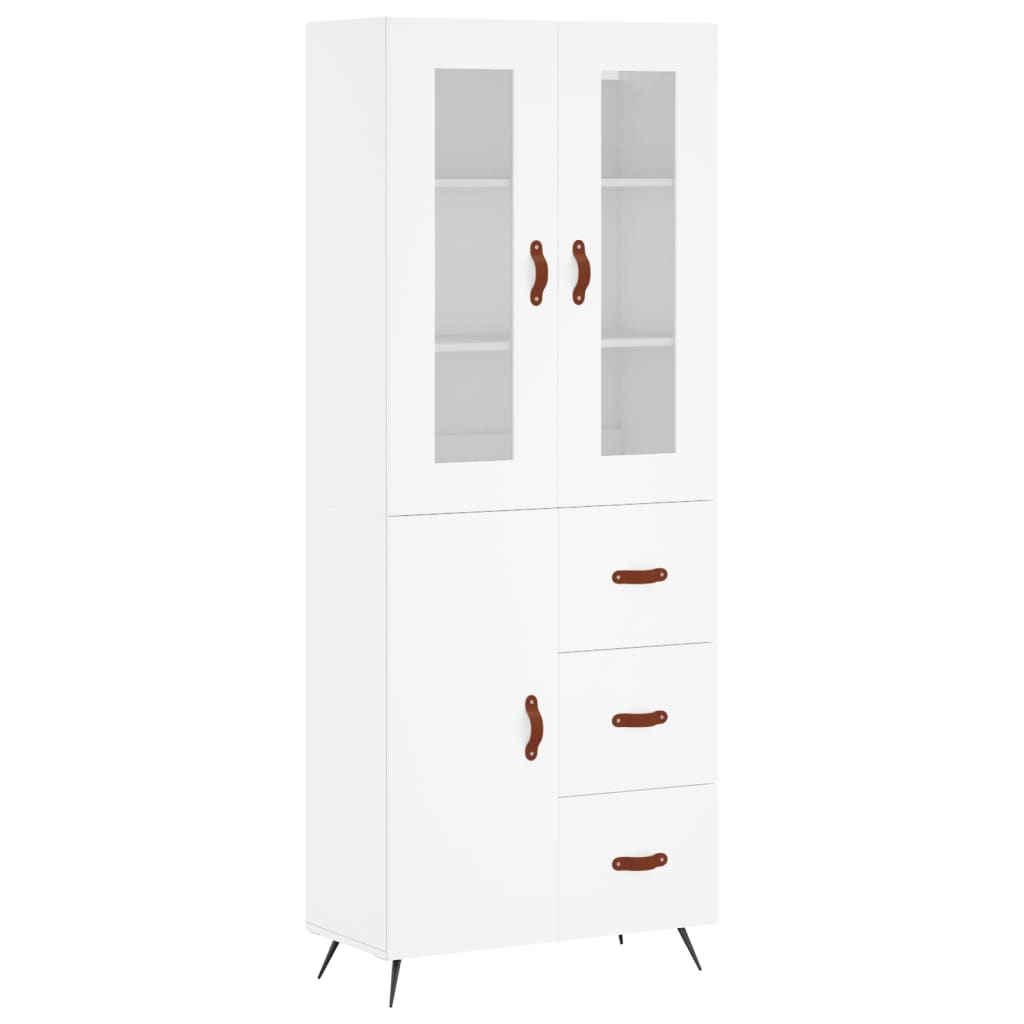 Highboard hvit 69,5x34x180 cm konstruert tre