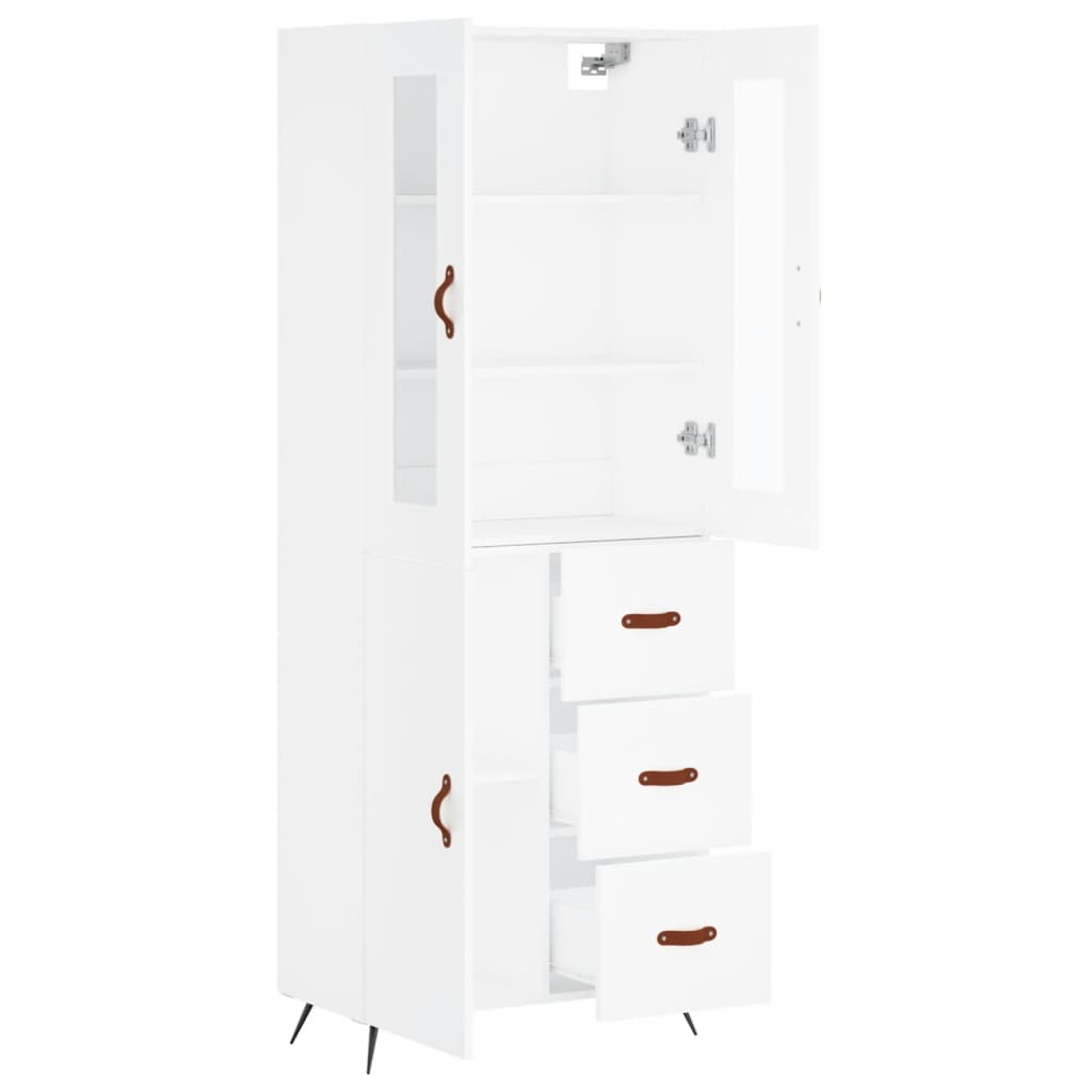 Highboard hvit 69,5x34x180 cm konstruert tre