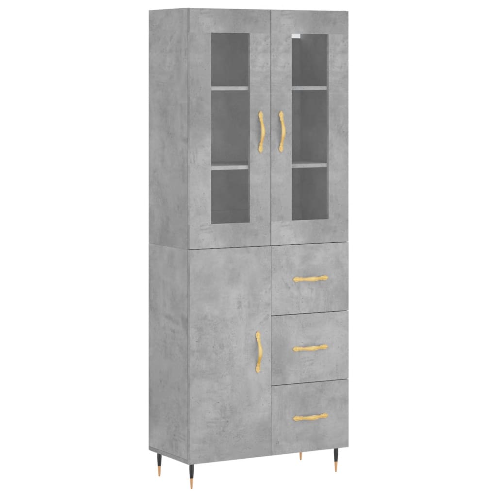 Highboard betonggrå 69,5x34x180 cm konstruert tre