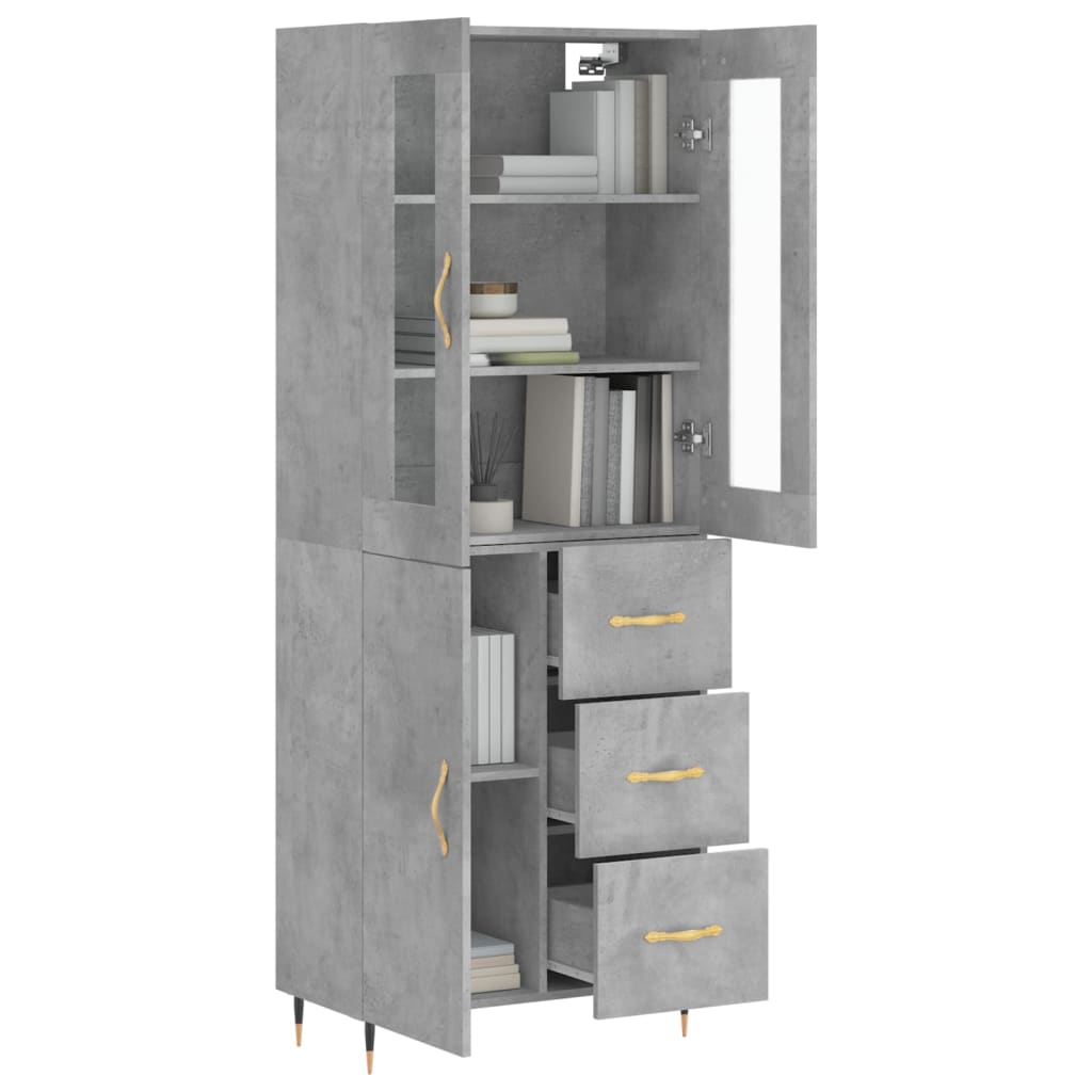 Highboard betonggrå 69,5x34x180 cm konstruert tre