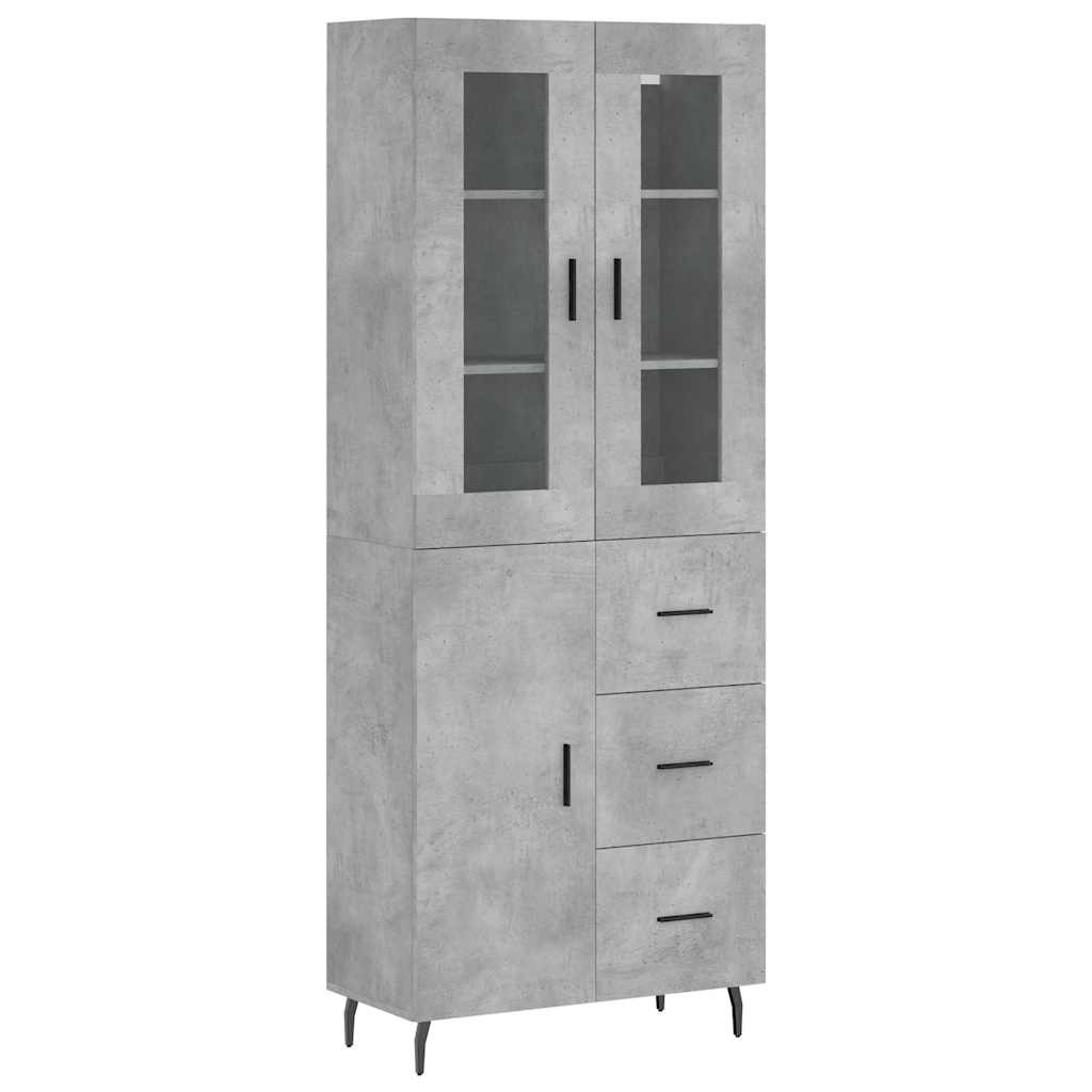 Highboard betonggrå 69,5x34x180 cm konstruert tre