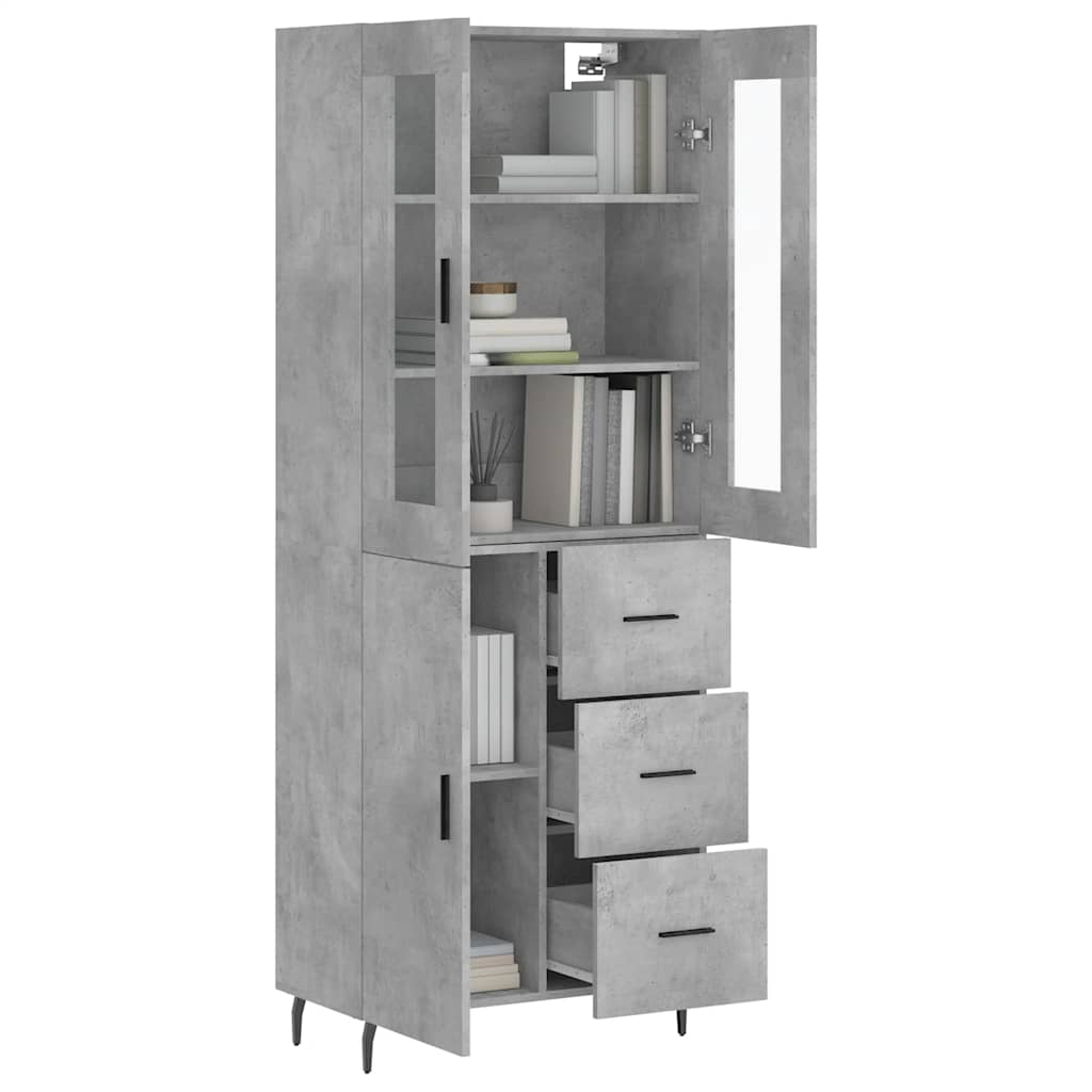 Highboard betonggrå 69,5x34x180 cm konstruert tre