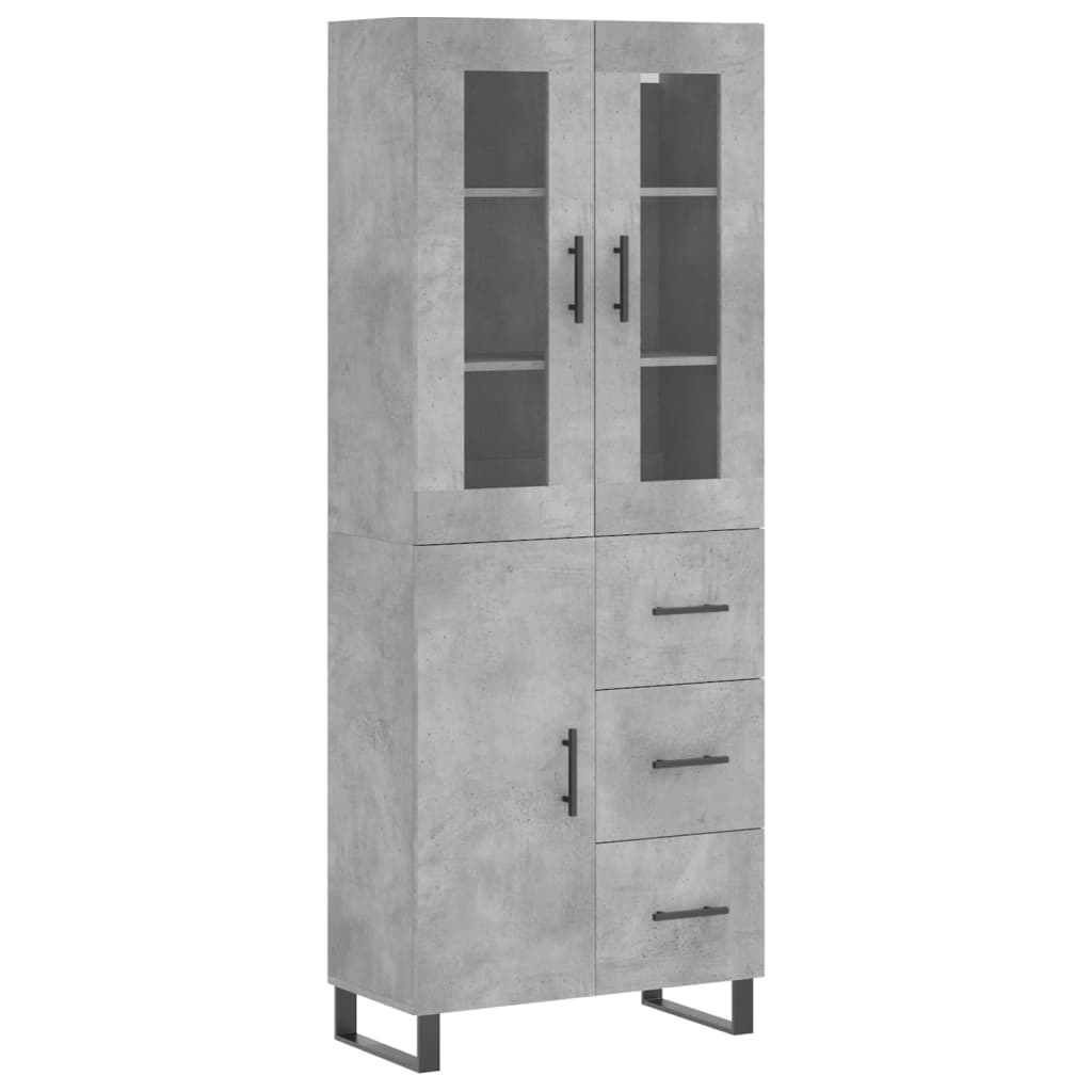Highboard betonggrå 69,5x34x180 cm konstruert tre