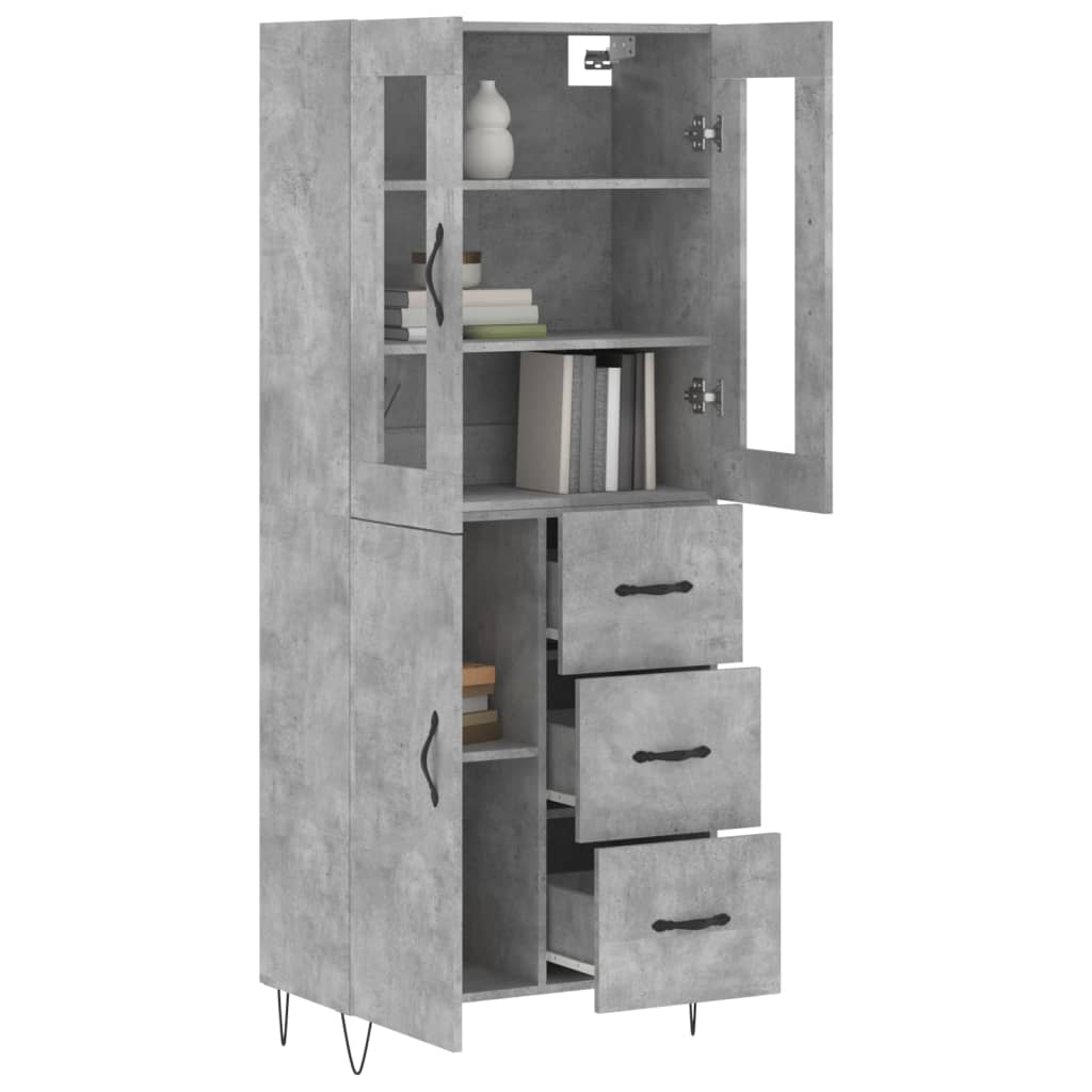 Highboard betonggrå 69,5x34x180 cm konstruert tre