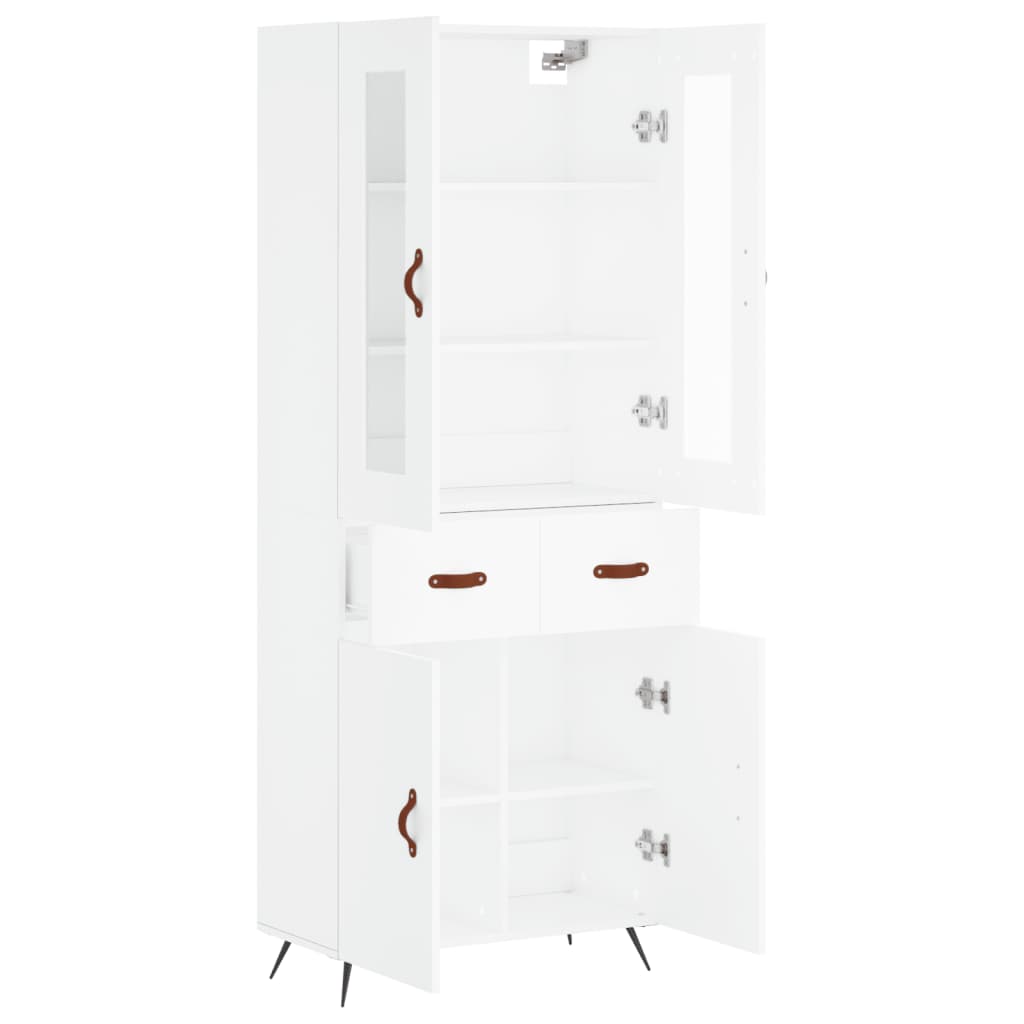 Highboard hvit 69,5x34x180 cm konstruert tre