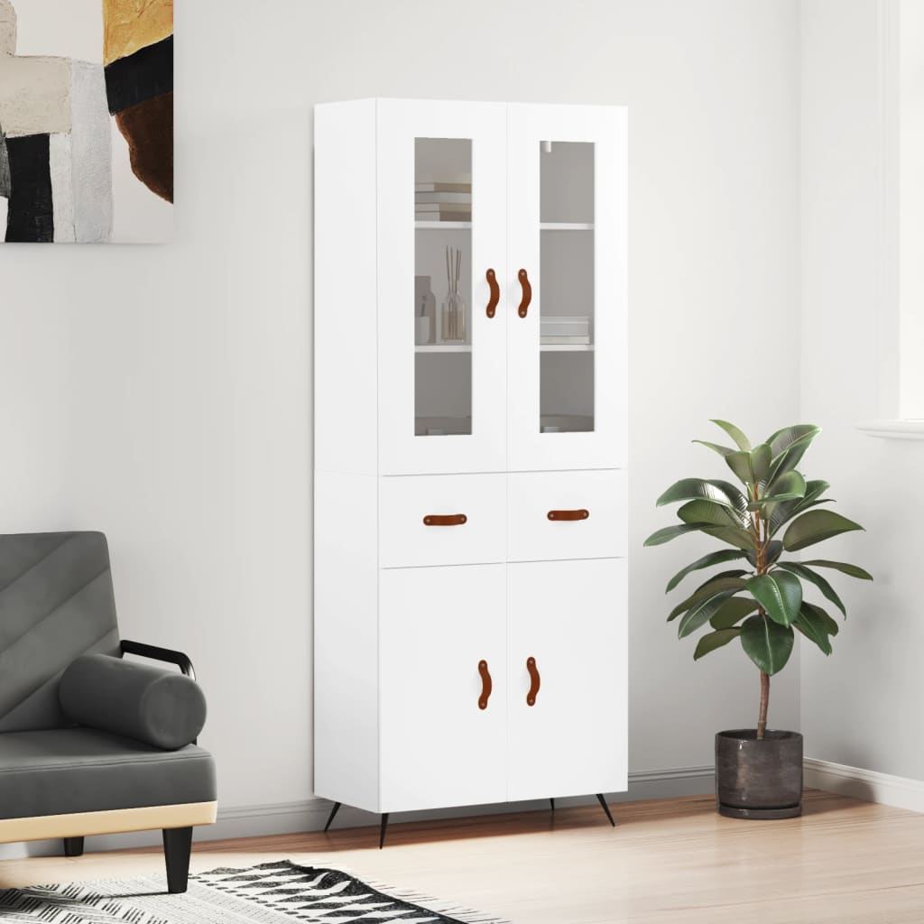 Highboard hvit 69,5x34x180 cm konstruert tre