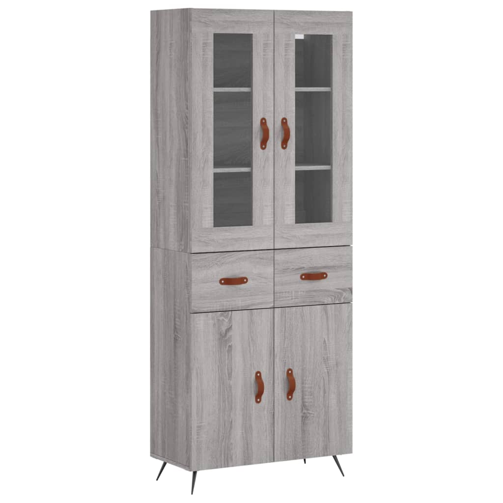 Highboard grå sonoma 69,5x34x180 cm konstruert tre