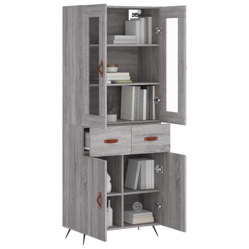 Highboard grå sonoma 69,5x34x180 cm konstruert tre