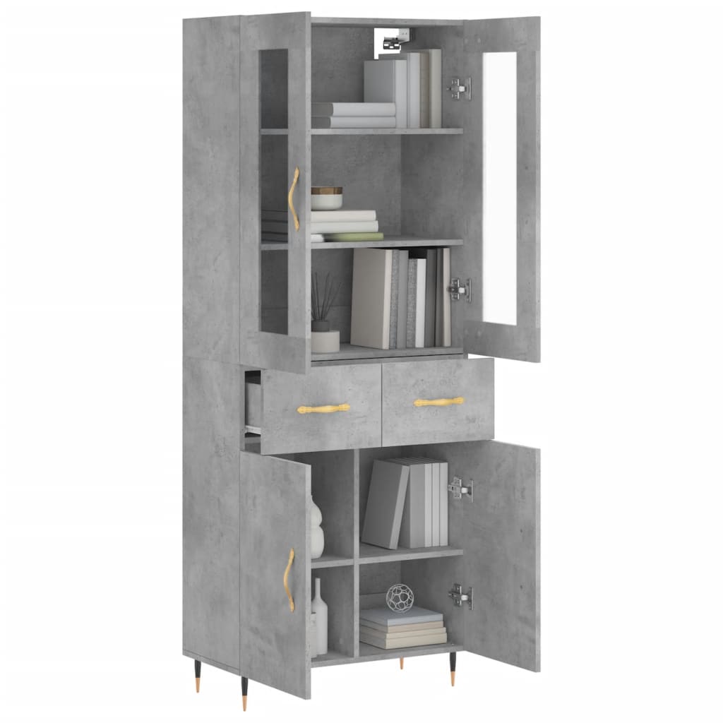 Highboard betonggrå 69,5x34x180 cm konstruert tre