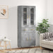 Highboard betonggrå 69,5x34x180 cm konstruert tre