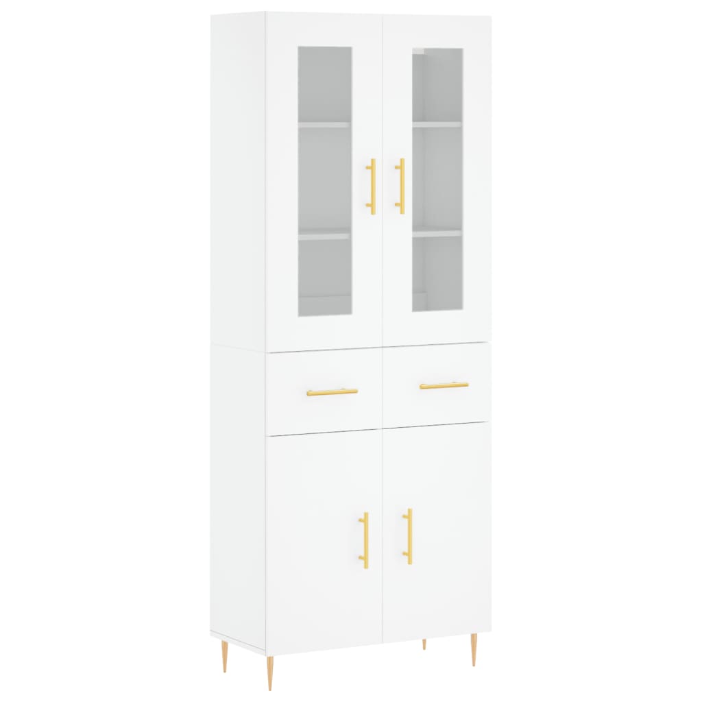 Highboard hvit 69,5x34x180 cm konstruert tre