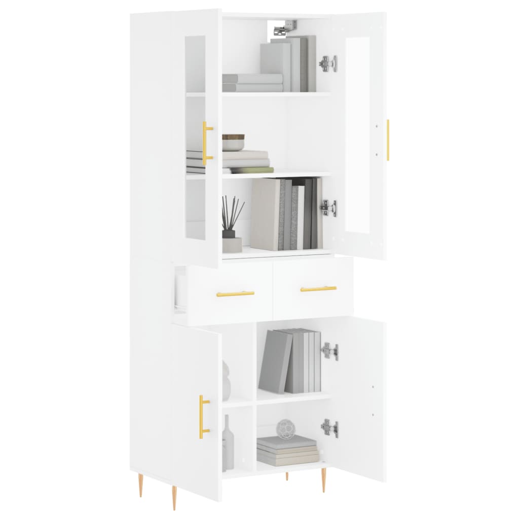 Highboard hvit 69,5x34x180 cm konstruert tre