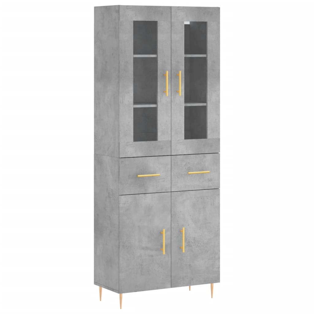 Highboard betonggrå 69,5x34x180 cm konstruert tre