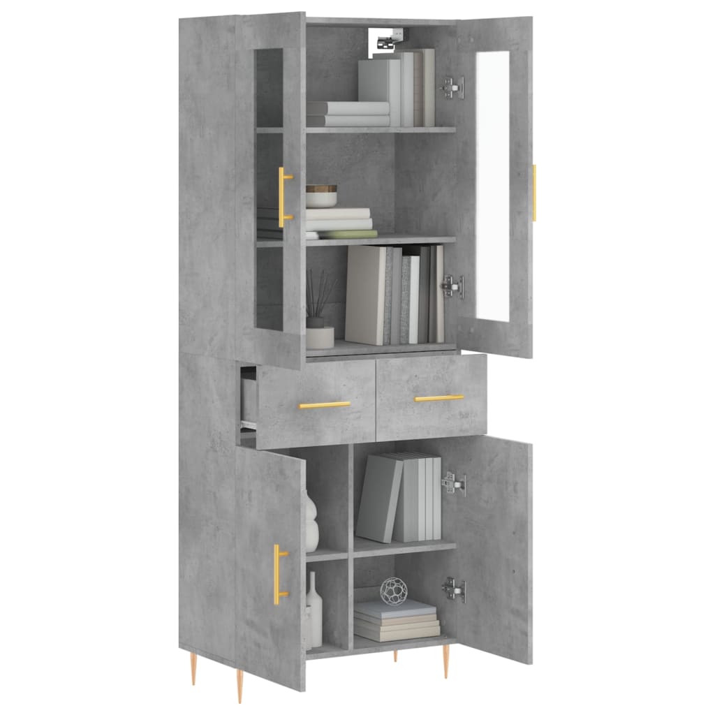Highboard betonggrå 69,5x34x180 cm konstruert tre