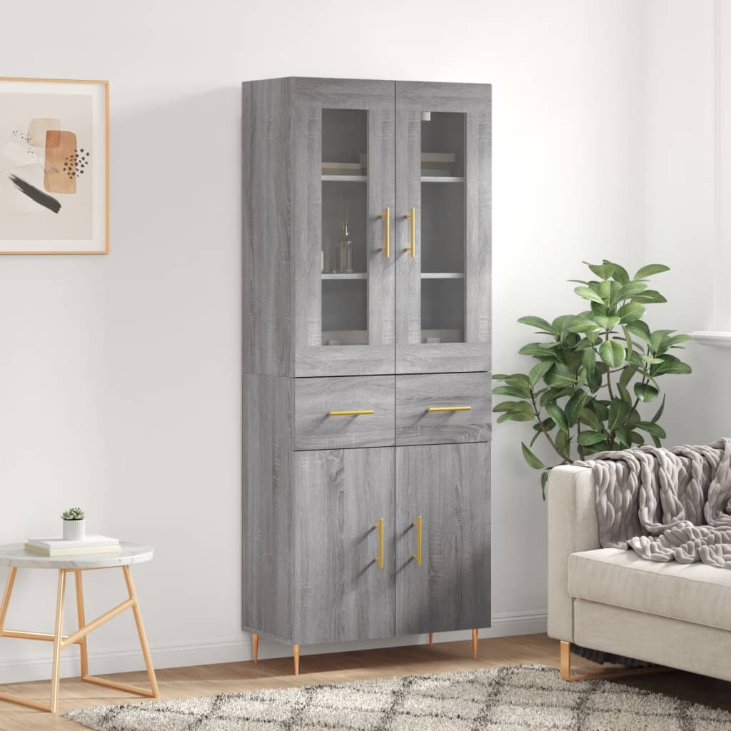 Highboard grå sonoma 69,5x34x180 cm konstruert tre