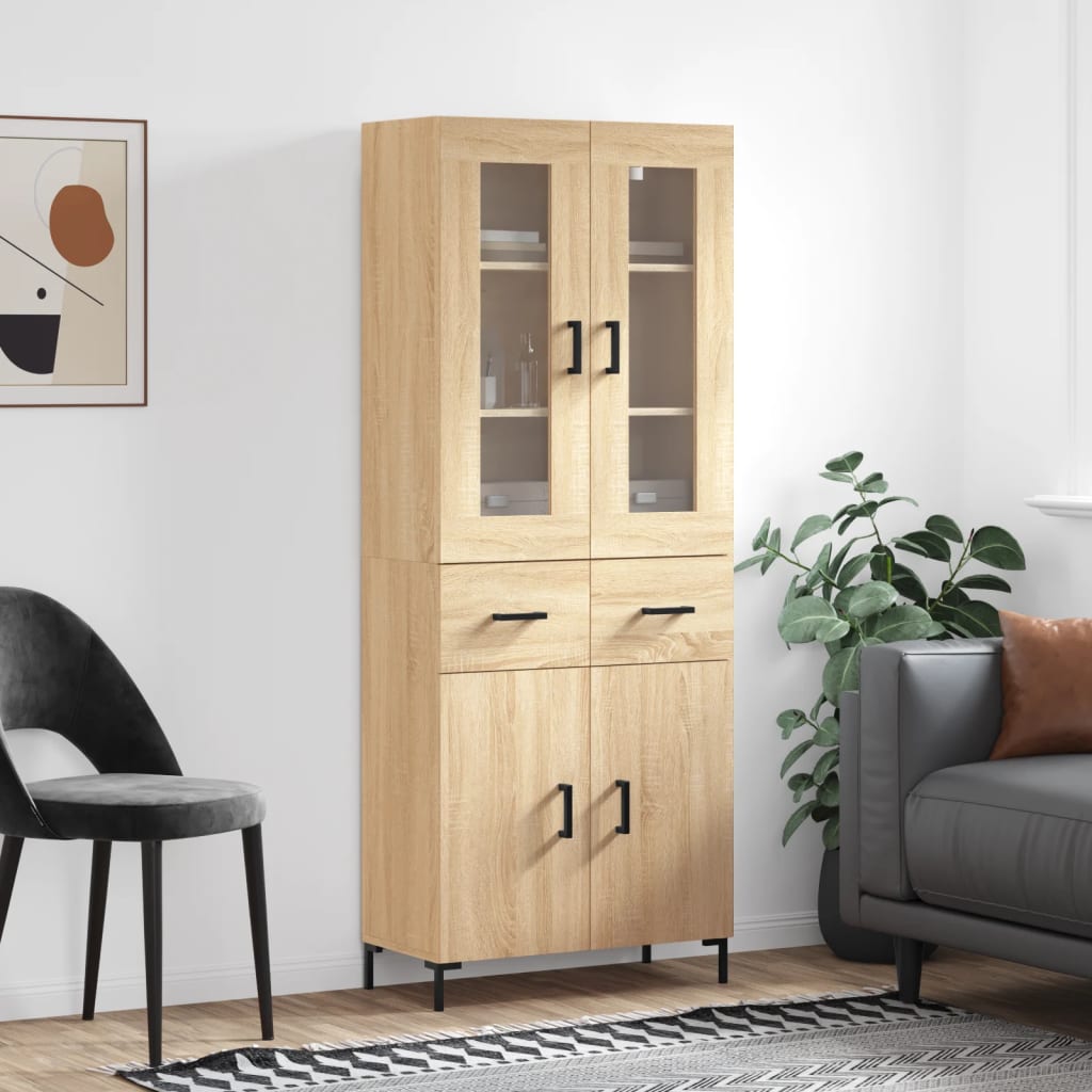 Highboard sonoma eik 69,5x34x180 cm konstruert tre