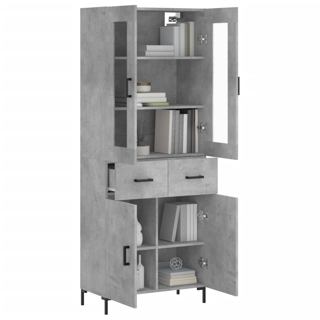 Highboard betonggrå 69,5x34x180 cm konstruert tre
