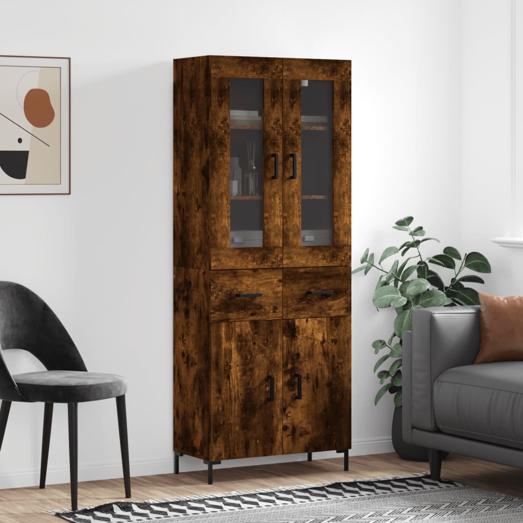 Highboard røkt eik 69,5x34x180 cm konstruert tre