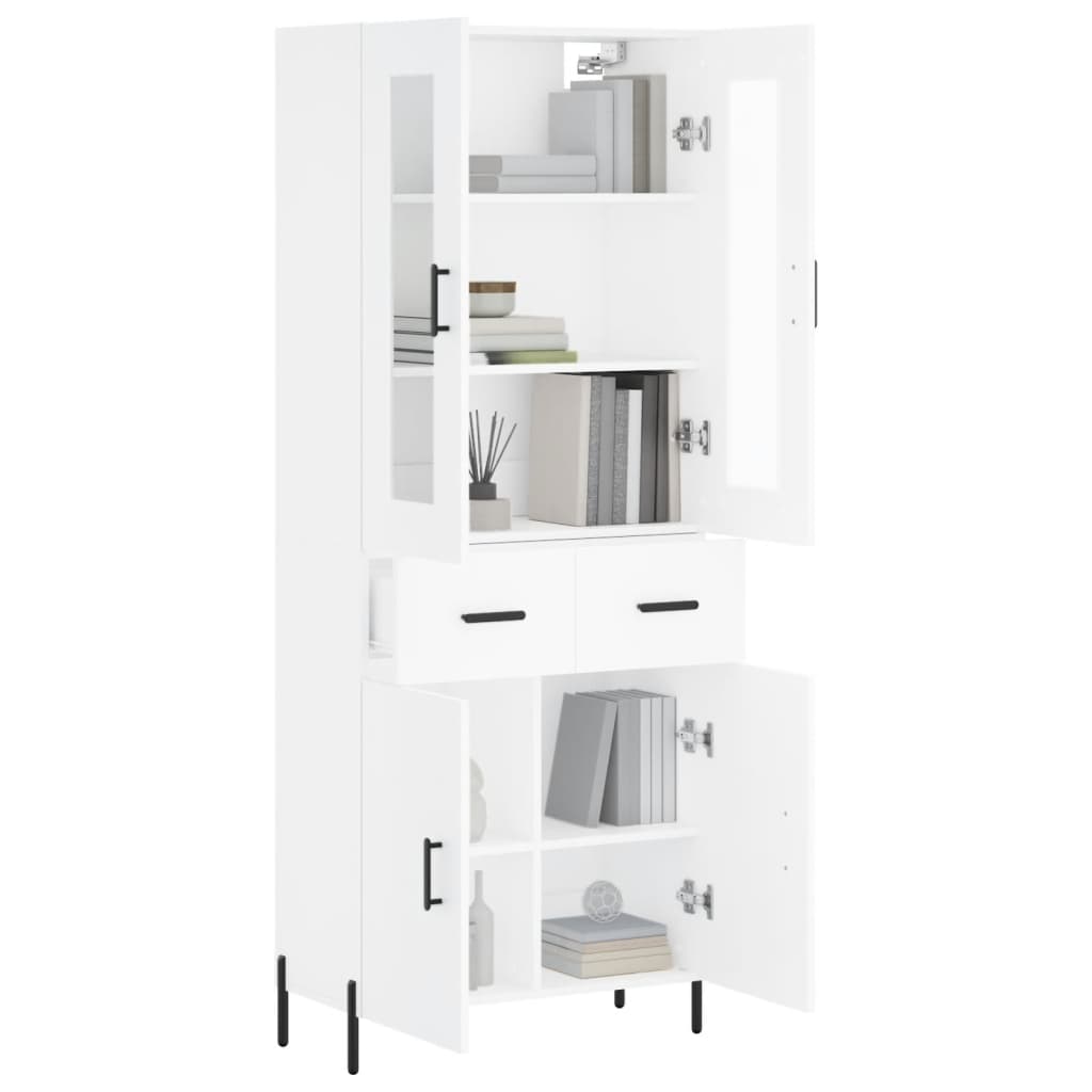 Highboard hvit 69,5x34x180 cm konstruert tre
