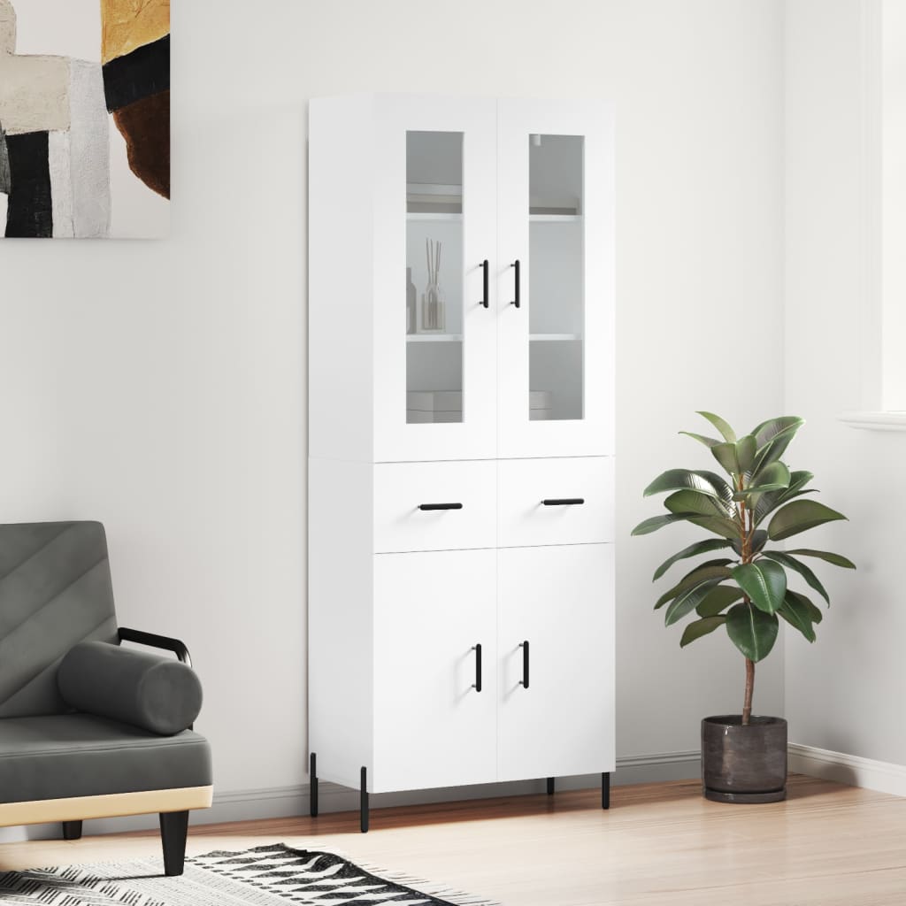 Highboard hvit 69,5x34x180 cm konstruert tre
