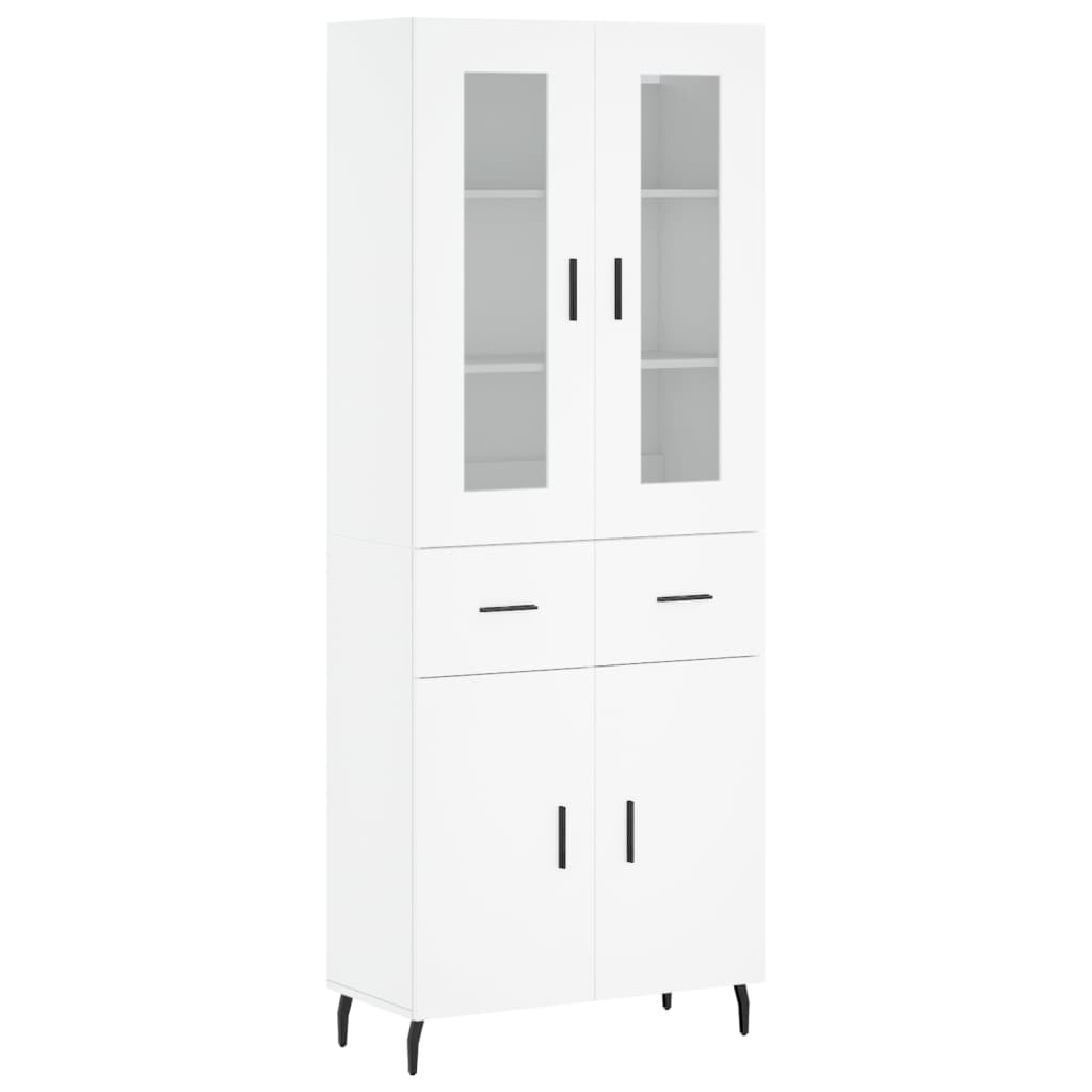 Highboard hvit 69,5x34x180 cm konstruert tre