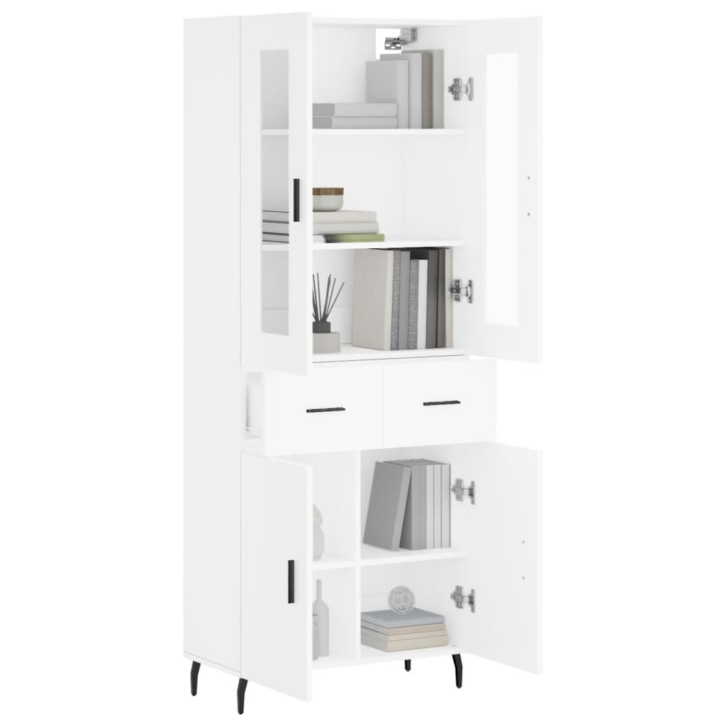 Highboard hvit 69,5x34x180 cm konstruert tre
