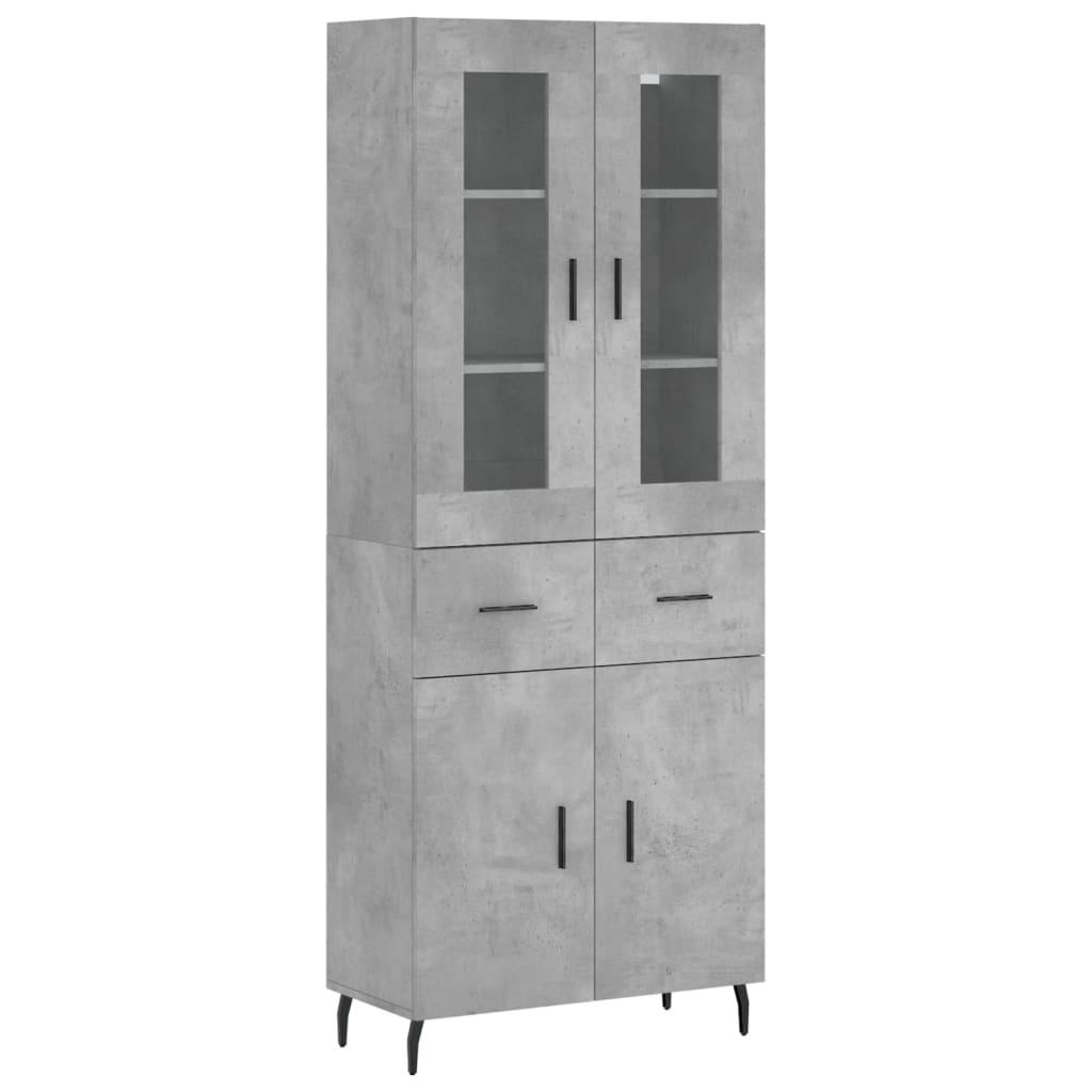Highboard betonggrå 69,5x34x180 cm konstruert tre