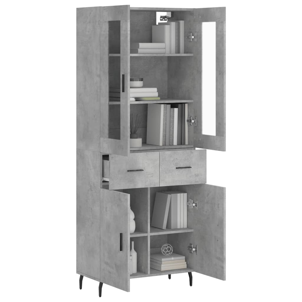 Highboard betonggrå 69,5x34x180 cm konstruert tre