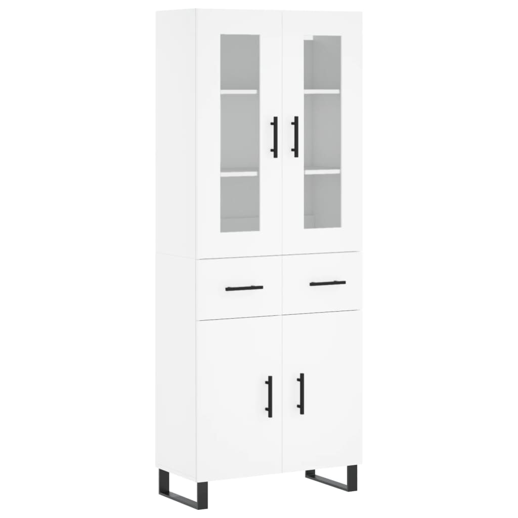 Highboard hvit 69,5x34x180 cm konstruert tre
