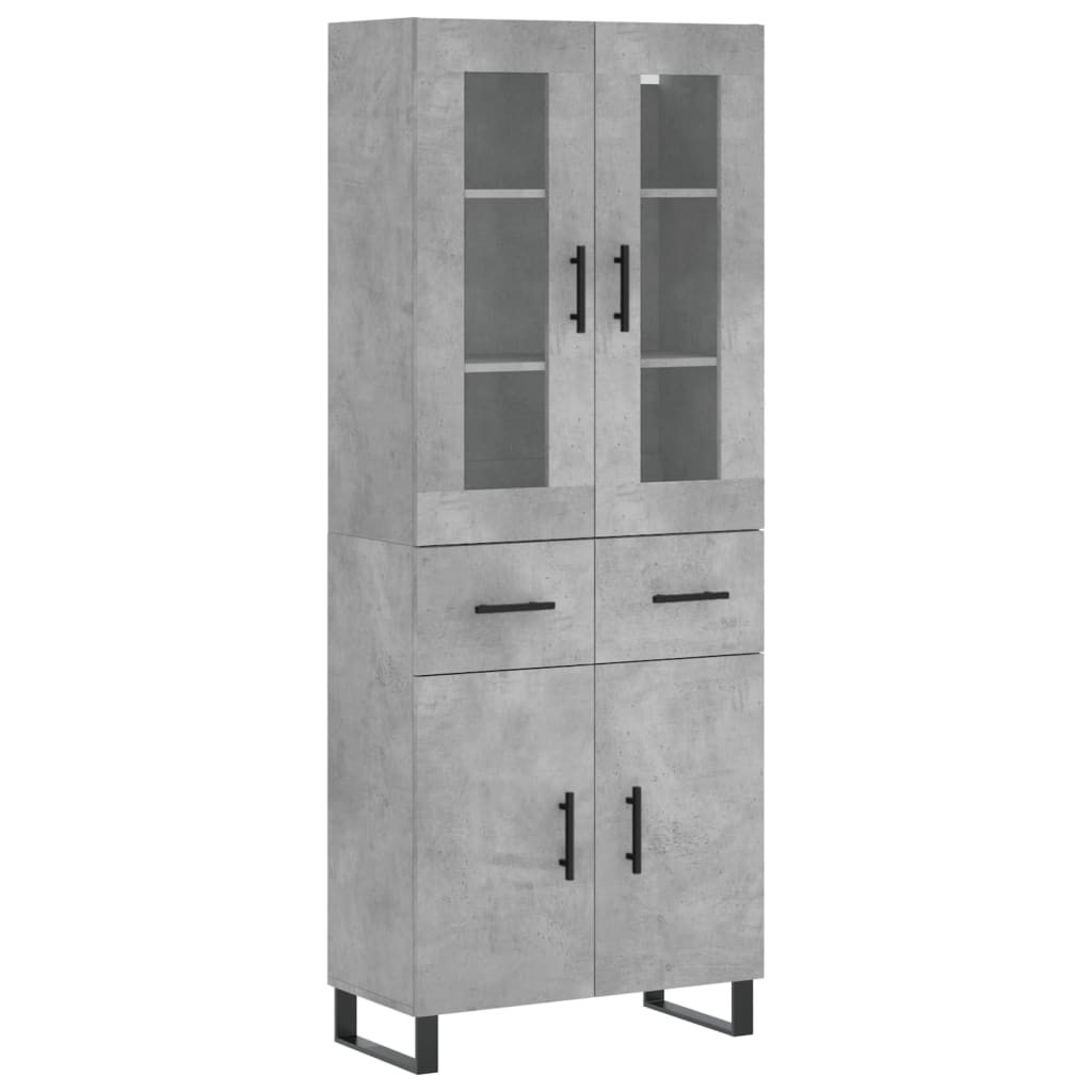 Highboard betonggrå 69,5x34x180 cm konstruert tre