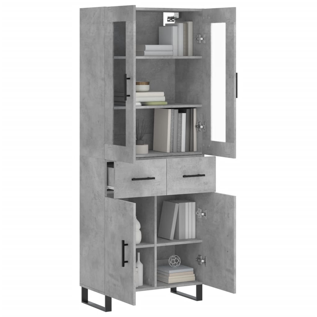 Highboard betonggrå 69,5x34x180 cm konstruert tre