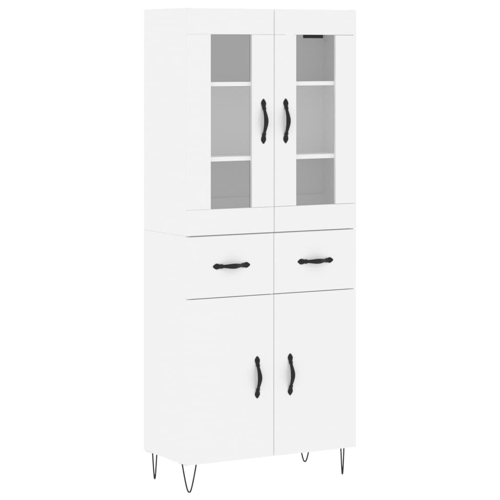 Highboard hvit 69,5x34x180 cm konstruert tre