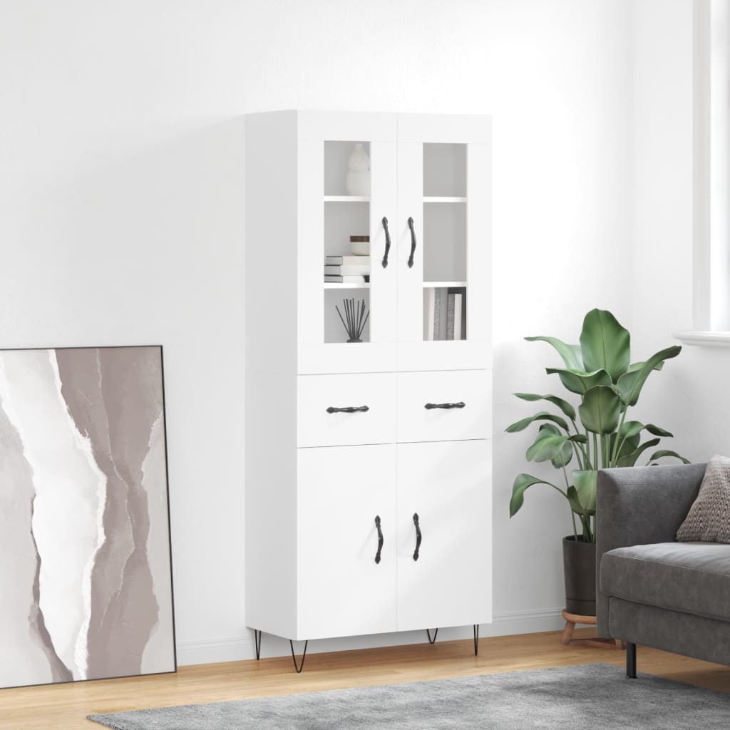 Highboard hvit 69,5x34x180 cm konstruert tre