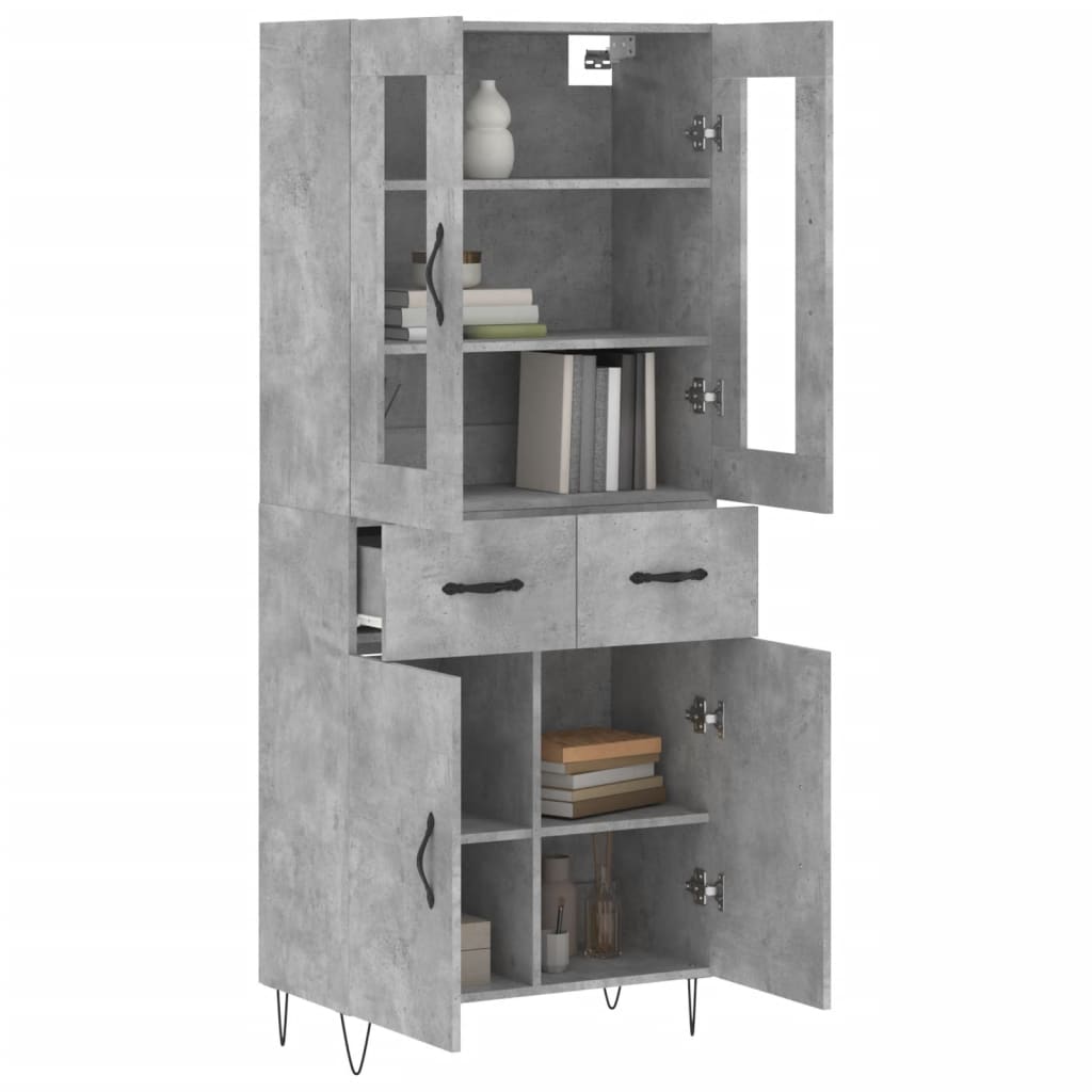 Highboard betonggrå 69,5x34x180 cm konstruert tre