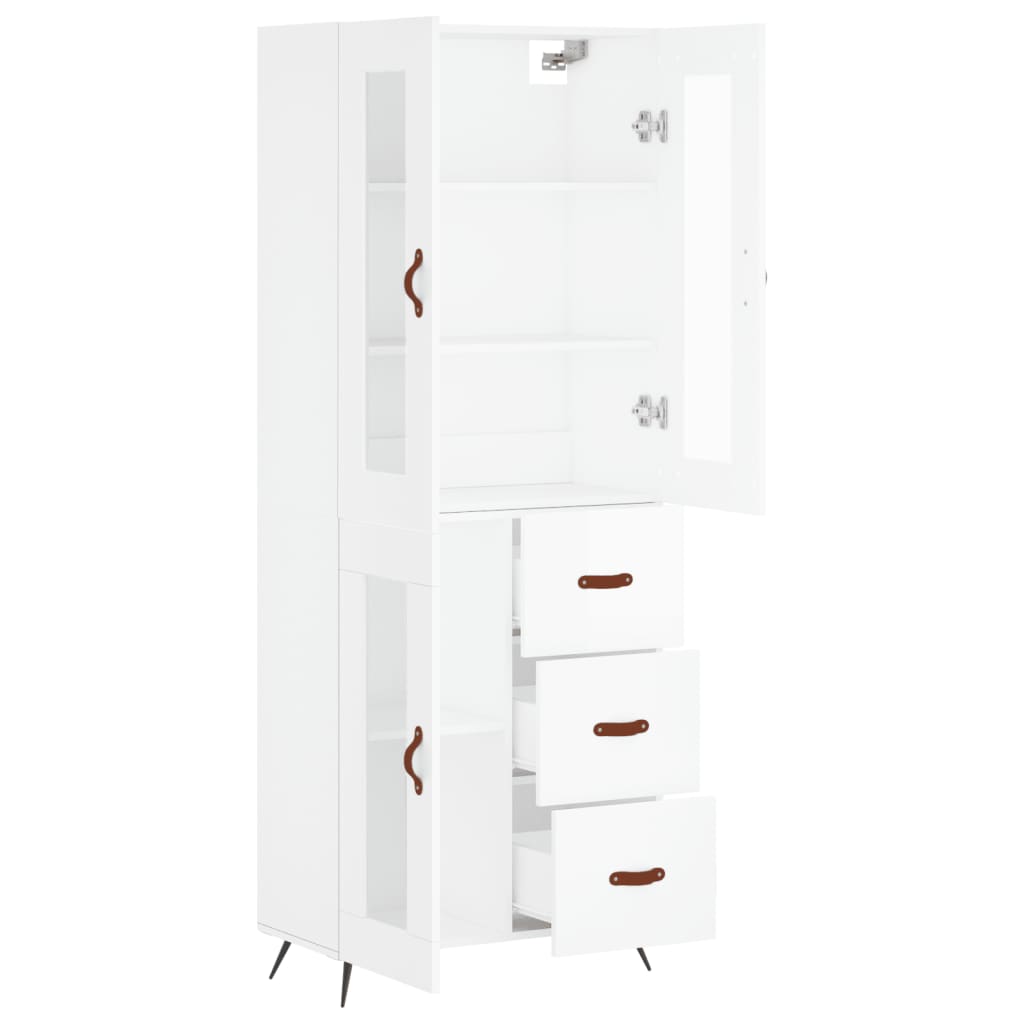 Highboard hvit 69,5x34x180 cm konstruert tre