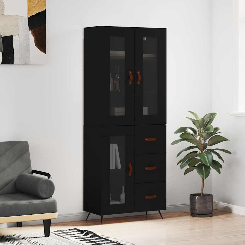 Highboard svart 69,5x34x180 cm konstruert tre